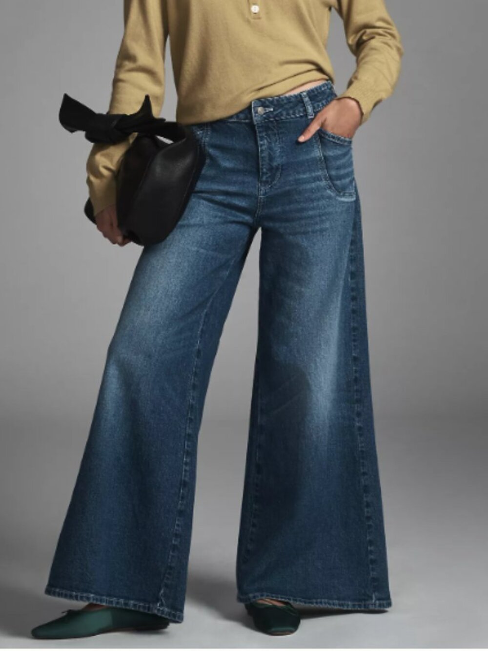 Pilcro Wide-Leg Faded Indigo Jeans